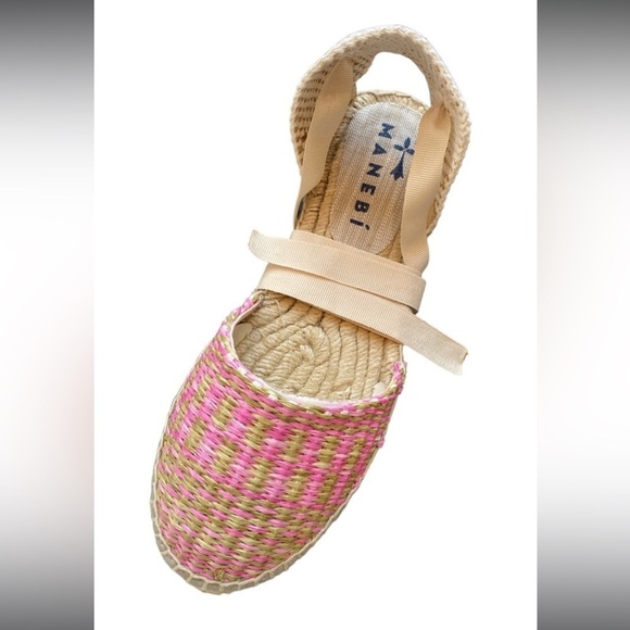 Manebi Raffia Stripes Flat Valenciana Espadrilles Yucatán Pink and Green - Picture 4 of 13
